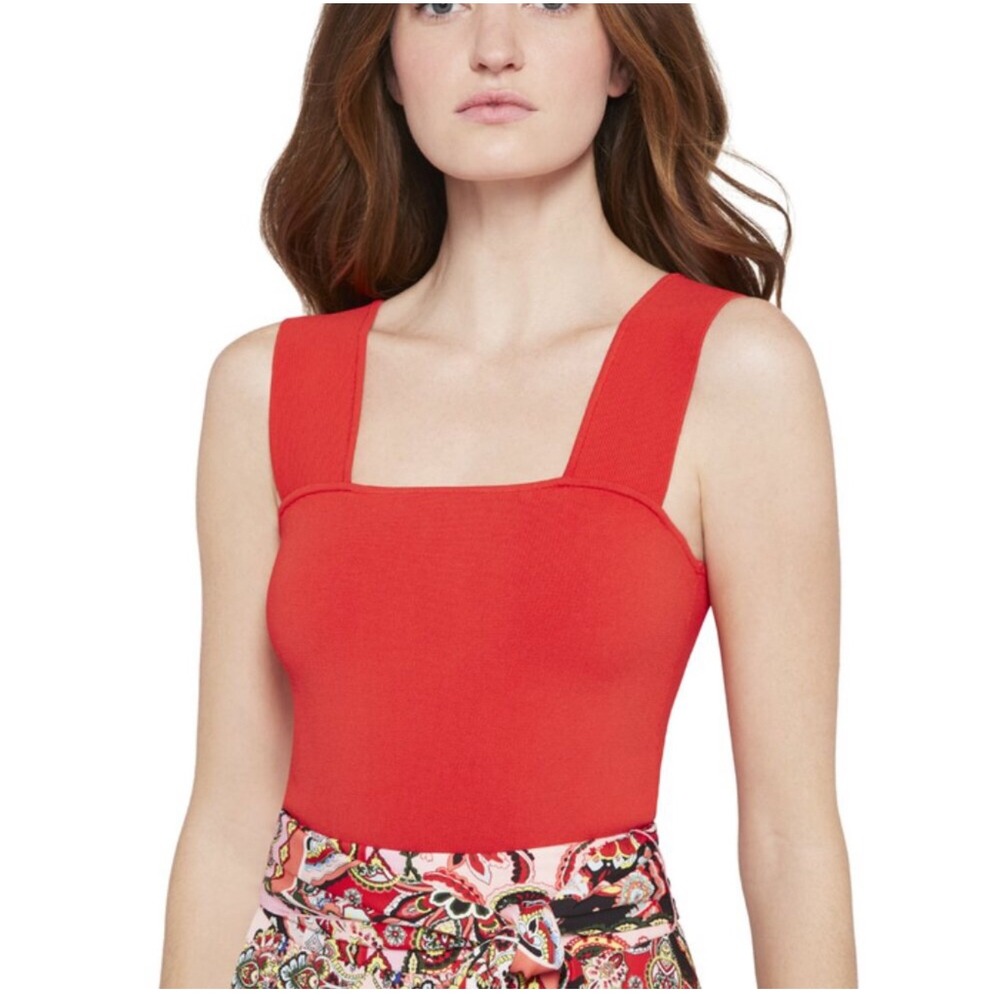 Alice Olivia Bright Red‎ V Neck Spaghetti Strap Crop Top Knit Size L